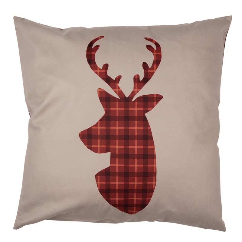 Clayre & Eef Housse de coussin 45x45 cm Rouge Marron Polyester Cerf