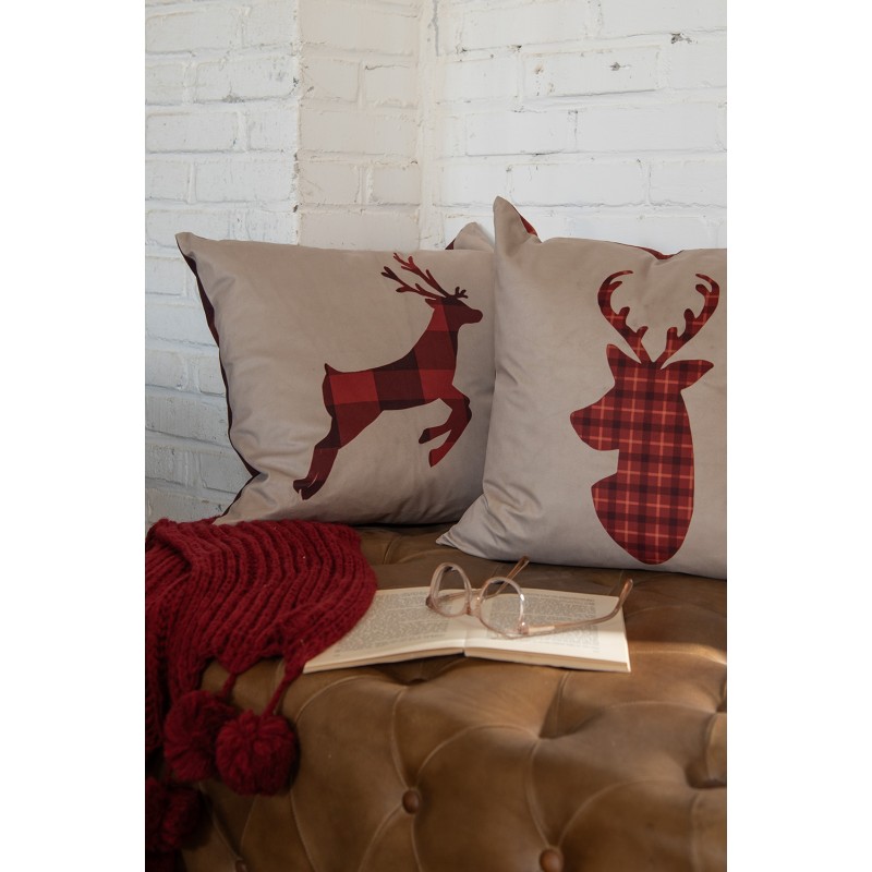 Clayre & Eef Housse de coussin 45x45 cm Rouge Marron Polyester Cerf