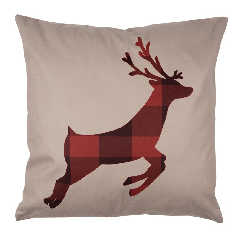 Clayre & Eef Kussenhoes  45x45 cm Rood Bruin Polyester Hert