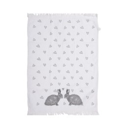 Clayre & Eef Serviette invité 40x66 cm Blanc Gris Coton Lapins