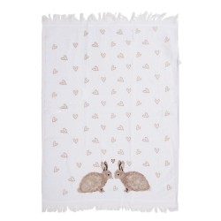 Clayre & Eef Serviette invité 40x66 cm Blanc Marron Coton Lapins