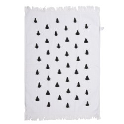 Clayre & Eef Serviette invité 40x66 cm Blanc Noir Coton Sapins de Noël