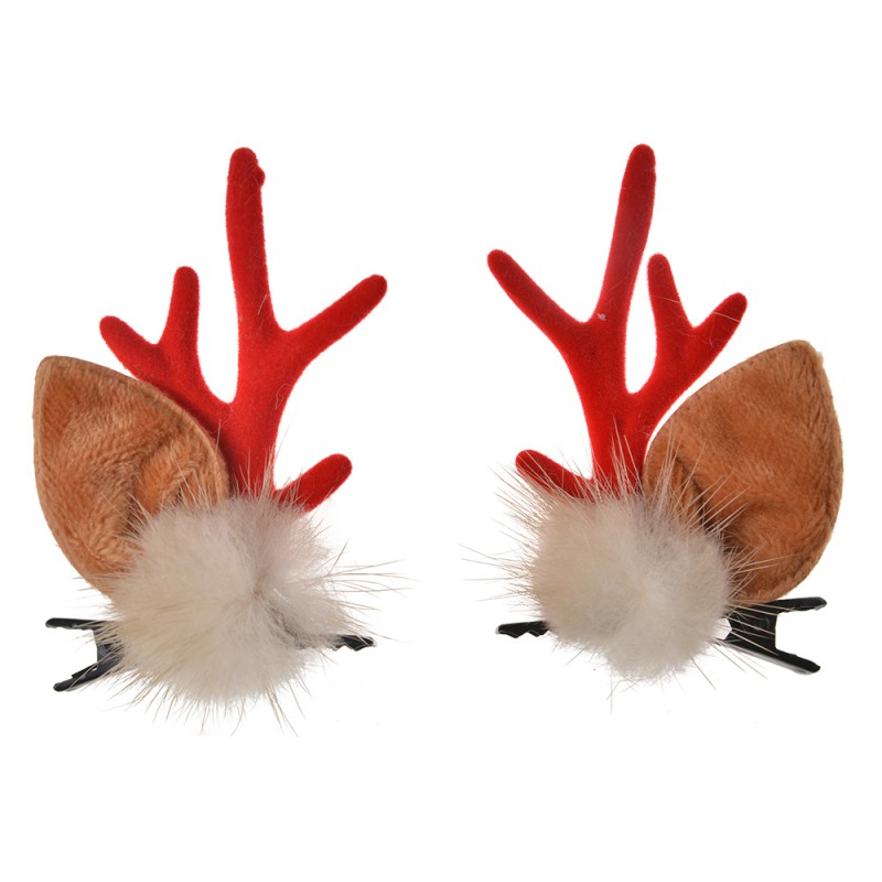 Clayre & Eef Barrette à cheveux set de 2 Rouge Plastique Bois de cerf