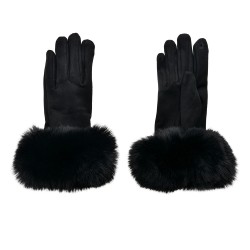 Clayre & Eef Gloves with fur 9x24 cm Black Polyester