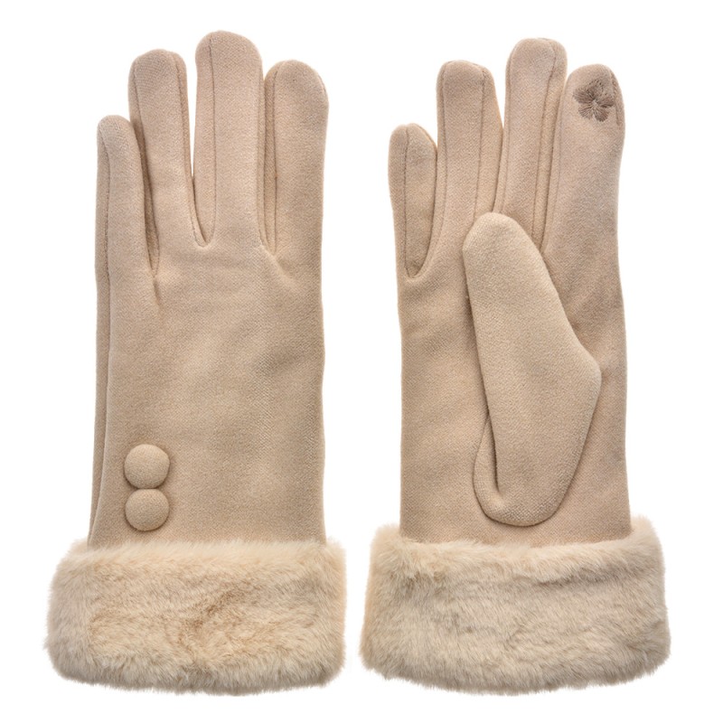 Clayre & Eef Handschoenen met imitatiebont  9x24 cm Beige Polyester