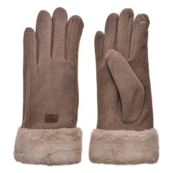 Clayre & Eef Handschuhe mit Kunstpelz 9x24 cm Braun Polyester
