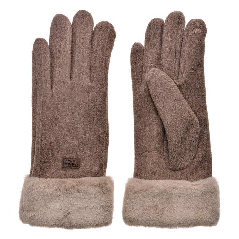 Clayre & Eef Handschoenen met imitatiebont  9x24 cm Bruin Polyester