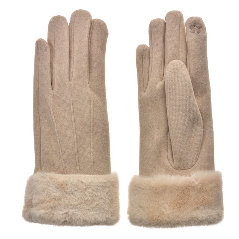 Clayre & Eef Gloves with fur 9x24 cm Beige Polyester