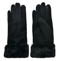 Clayre & Eef Gloves with fur 9x24 cm Black Polyester