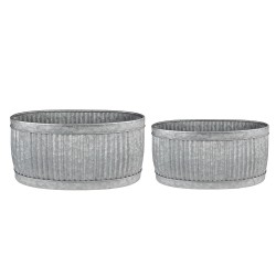 Clayre & Eef Décoration bassine en zinc set de 2 52x25x26 cm Gris Métal Ovale