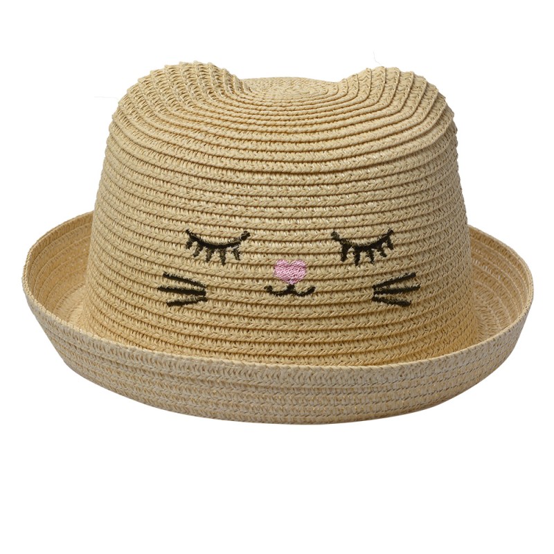 Clayre & Eef Chapeau d'enfant Beige Paille en papier Chat