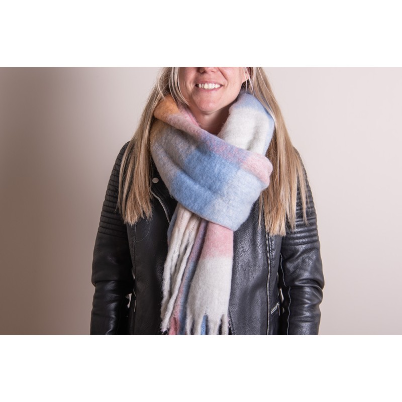 Juleeze Écharpe d'hiver femmes 36x210 cm Rose Bleu Losange