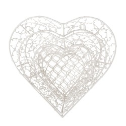 Clayre & Eef Storage Basket Set of 3 25x25x7 / 20x20x6 / 15x15x6 cm White Iron Heart-Shaped