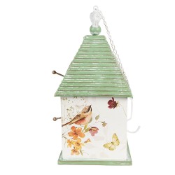 Clayre & Eef Birdhouse 20x18x38 cm White Green Metal Rectangle Flowers