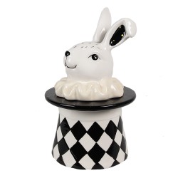 Clayre & Eef Pot de stockage Lapin 20 cm Blanc Noir Céramique