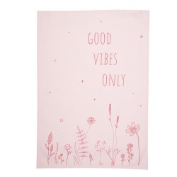 Clayre & Eef Theedoek 47x70 cm Roze Katoen Bloemen GOOD VIBES ONLY