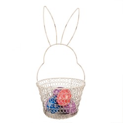 Clayre & Eef Panier de rangement Lapin Ø 15x34 cm Blanc Fer Rond