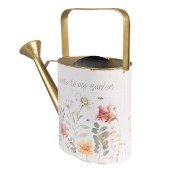 Clayre & Eef Decorative Watering Can 34x12x32 cm White Metal Flowers