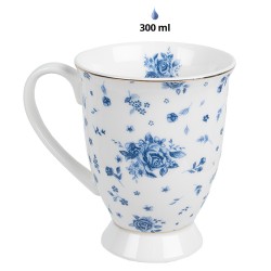 Clayre & Eef Tasse 300 ml Weiß Blau Porzellan Rosen