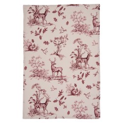 Clayre & Eef Tea Towel  50x70 cm White Pink Cotton Reindeers