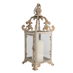 Clayre & Eef Lantern 15x15x37 cm Beige Iron Glass