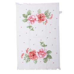 Clayre & Eef Serviette invité 40x66 cm Blanc Rose Coton Rectangle Fleurs