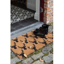 Clayre & Eef Door Mat 75x45 cm Brown Rubber Coconut Fiber Rectangle Moose