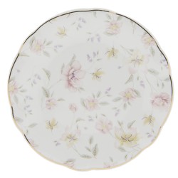 Clayre & Eef Breakfast Plate Ø 19 cm White Pink Porcelain Round Flowers