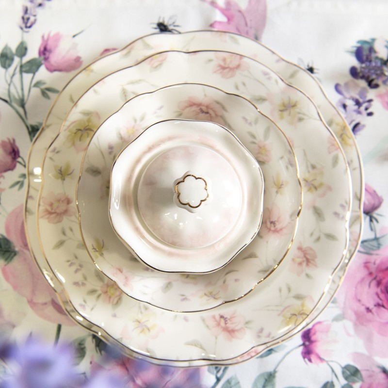 Clayre & Eef Breakfast Plate Ø 19 cm White Pink Porcelain Round Flowers