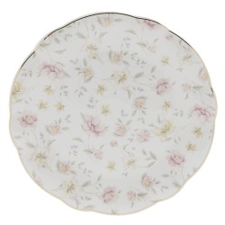 Clayre & Eef Dinerbord  Ø 26 cm Wit Roze Porselein Rond Bloemen