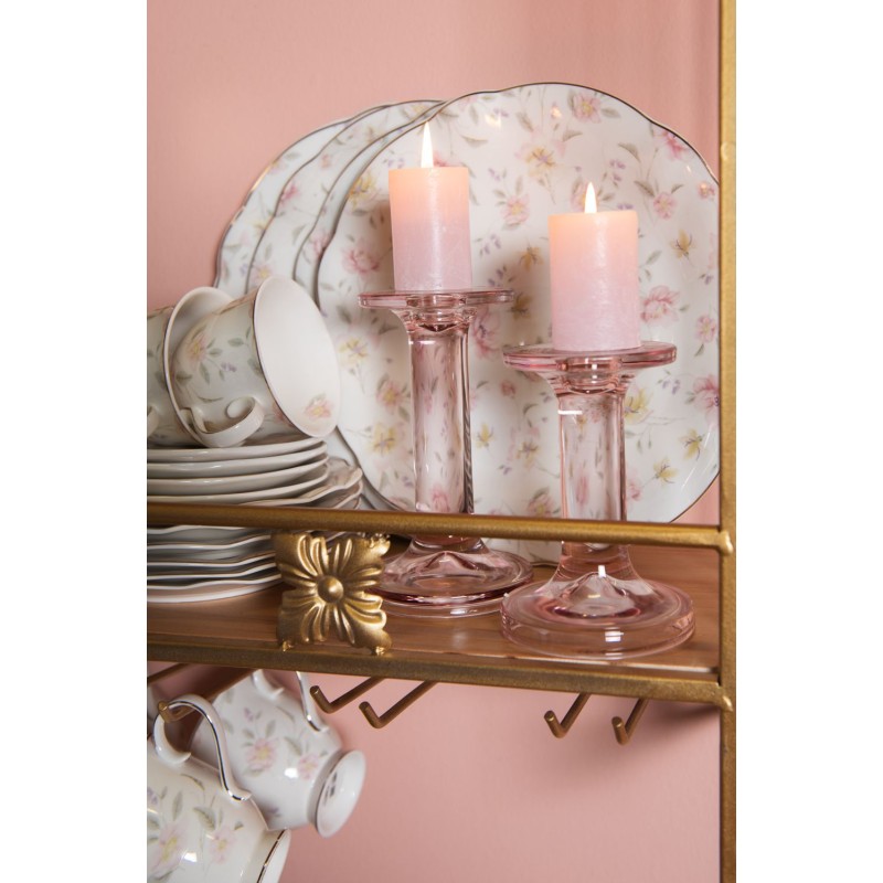 Clayre & Eef Dinerbord  Ø 26 cm Wit Roze Porselein Rond Bloemen