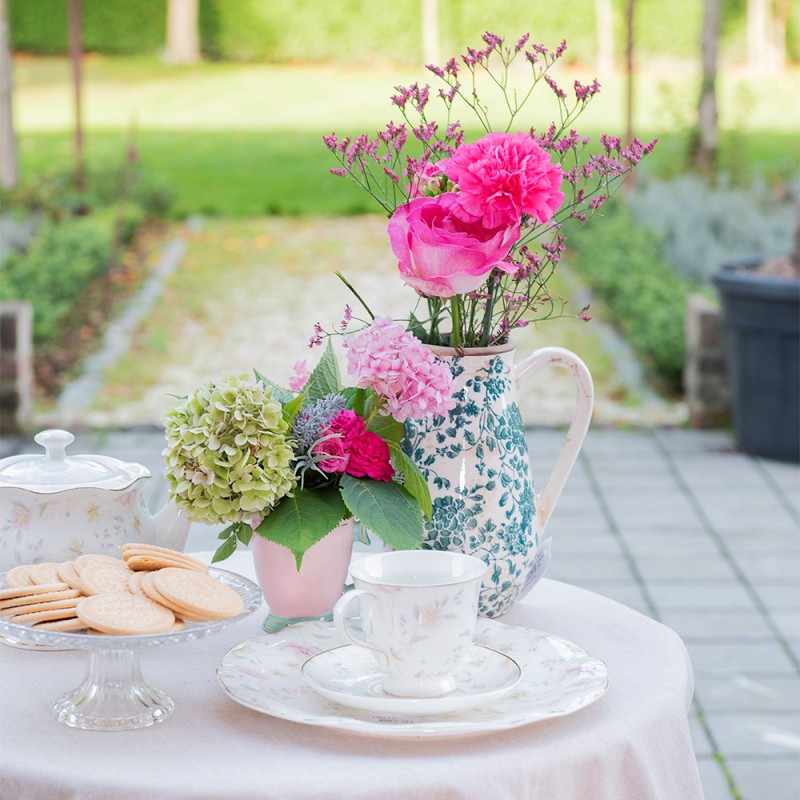 Clayre & Eef Dinerbord  Ø 26 cm Wit Roze Porselein Rond Bloemen