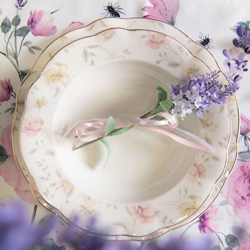 Clayre & Eef Dinner Plate Ø 26 cm White Pink Porcelain Round Flowers