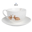 Clayre & Eef Cup and Saucer 250 ml White Brown Porcelain