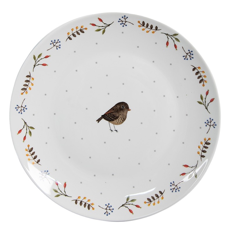 Clayre & Eef Assiette de petit déjeuner Ø 20 cm Blanc Céramique Oiseau