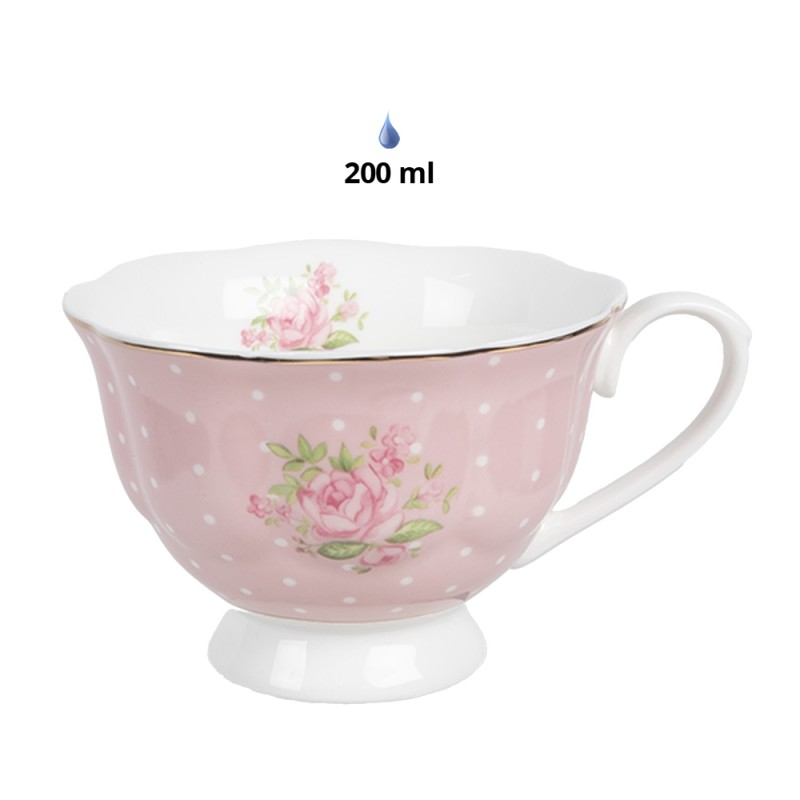 Clayre & Eef Tasse et soucoupe 200 ml Rose Blanc Porcelaine Roses