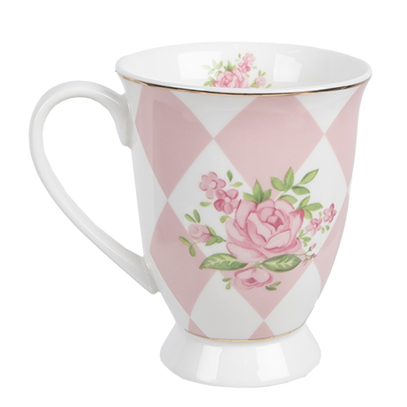 Clayre & Eef Tasse 300 ml Rosa Weiß Porzellan Rosen