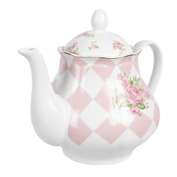 Clayre & Eef Teapot 1000 ml Pink White Porcelain Roses