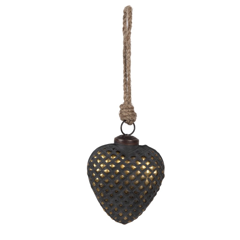 Clayre & Eef Christmas Bauble 8x4x9 cm Black Glass Heart-Shaped