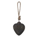 Clayre & Eef Christmas Bauble 7x3x8 cm Black Glass Heart-Shaped