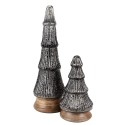 Clayre & Eef Kerstdecoratie Kerstboom Ø 15x44 cm Zilverkleurig Zwart Glas Hout
