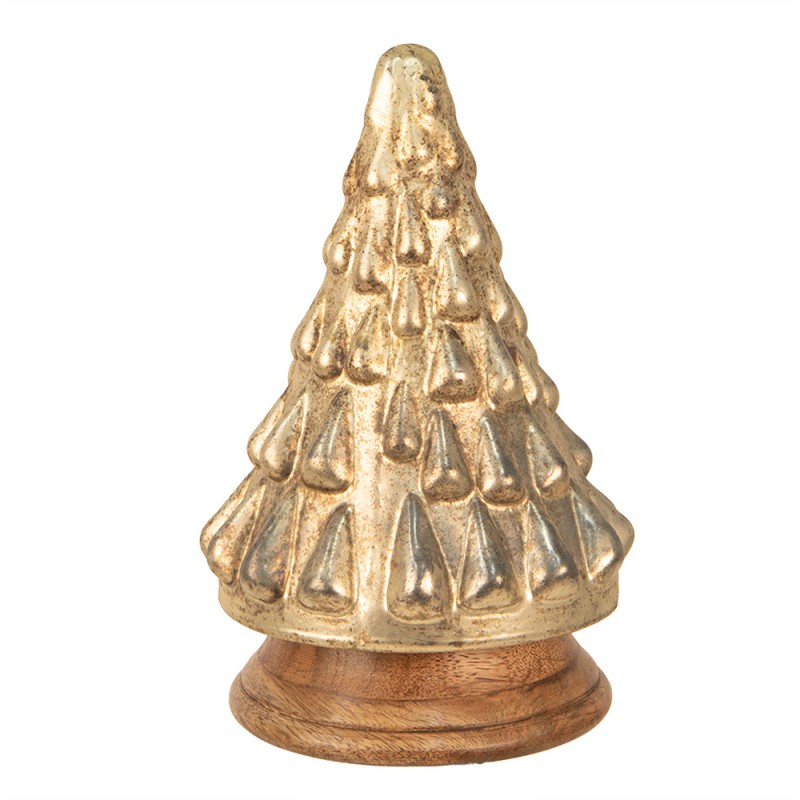 Clayre & Eef Christmas Decoration Christmas Tree Ø 14x23 cm Gold colored Glass Wood