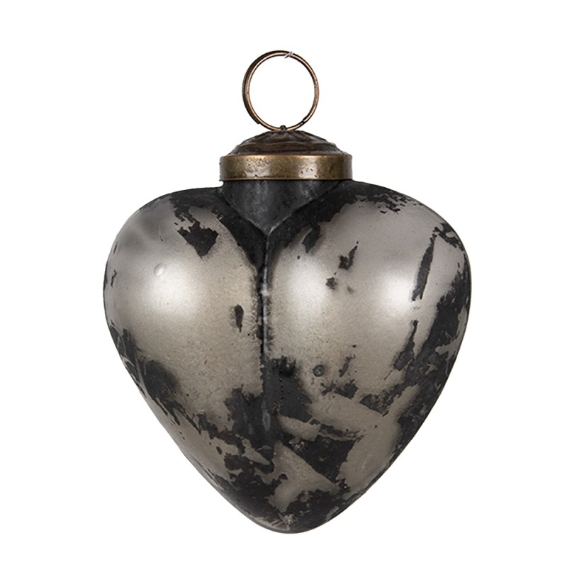 Clayre & Eef Christmas Bauble Ø 8x4x8 cm Grey Glass Heart-Shaped