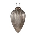 Clayre & Eef Christmas Bauble Ø 7x11 cm Grey Gold colored Glass