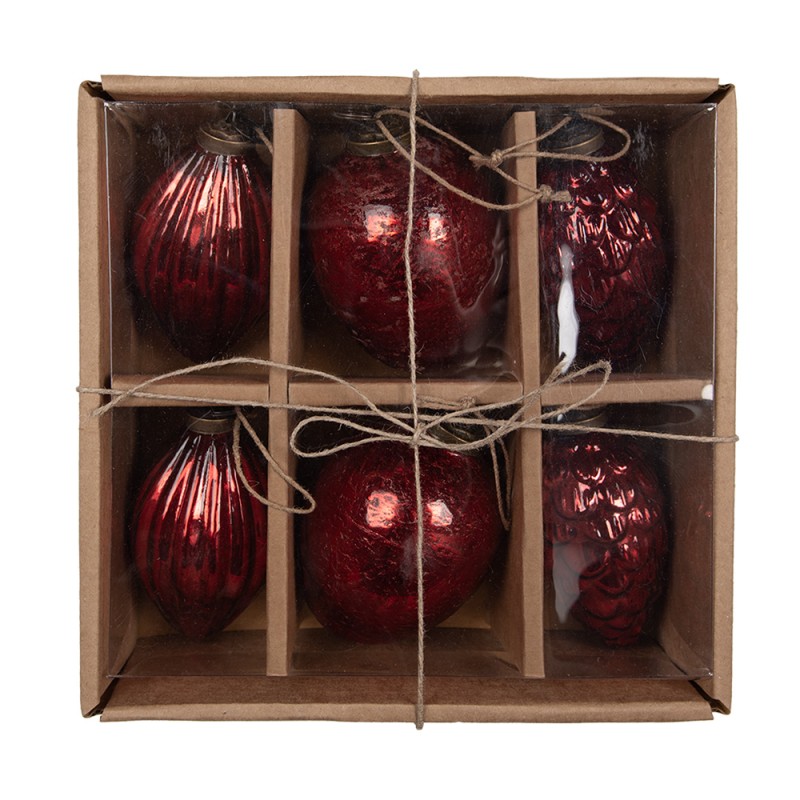 Clayre & Eef Kerstbal Set van 6 Ø 7/6/5 cm Rood Glas
