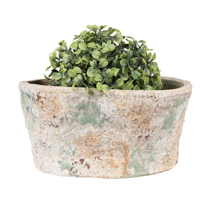 Clayre & Eef Pot de fleurs 22x13x11 cm Beige Vert Terre cuite