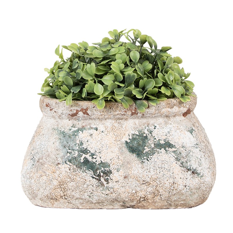 Clayre & Eef Pot de fleurs 17x13x9 cm Beige Vert Terre cuite