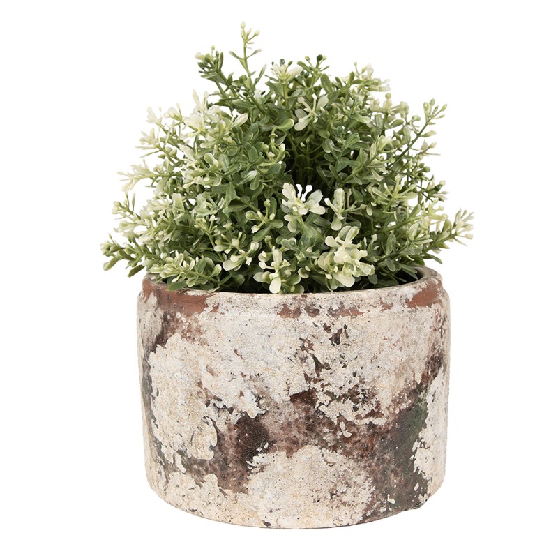 Clayre & Eef Pot de fleurs Ø 18x11 cm Beige Vert Terre cuite