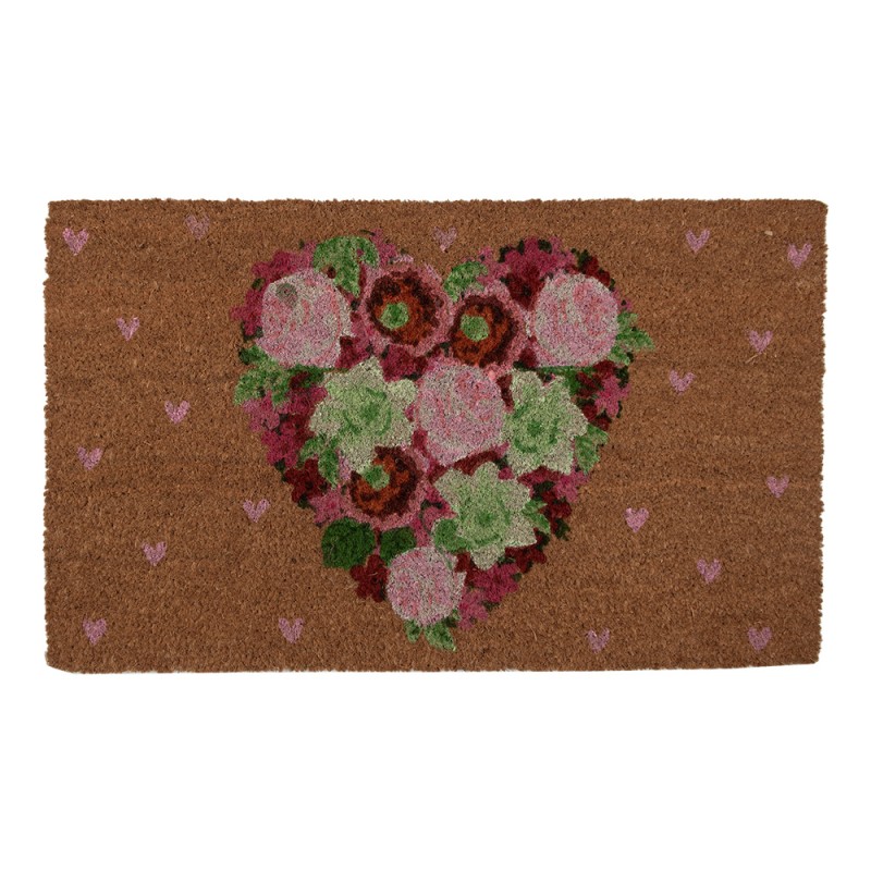 Clayre & Eef Deurmat 75x45 cm Bruin Kokosvezel PVC Bloemen