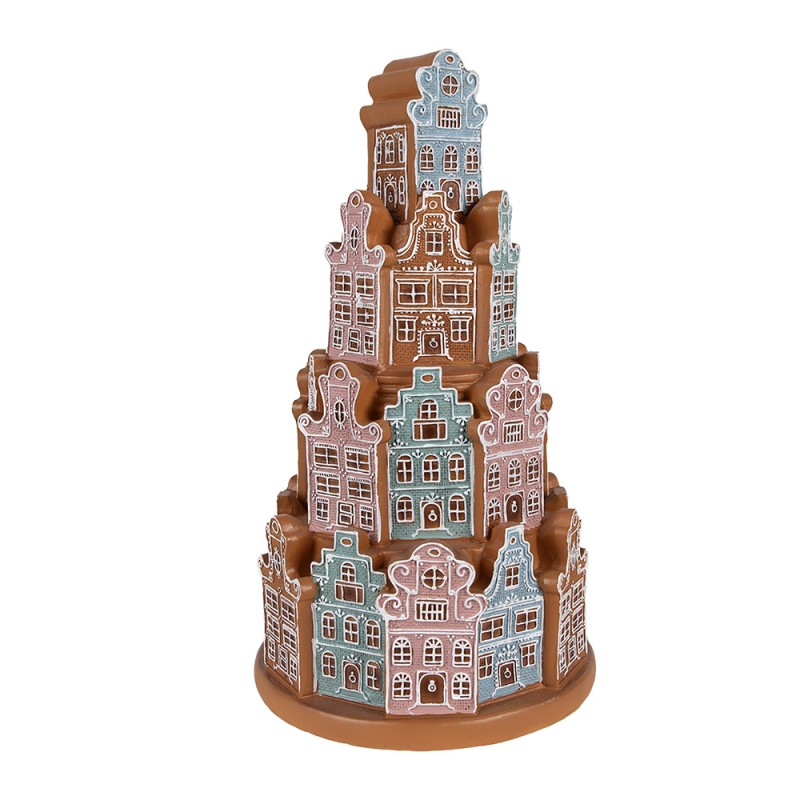 Clayre & Eef Gingerbread house with LED Ø 18x33 cm Brown Blue Plastic